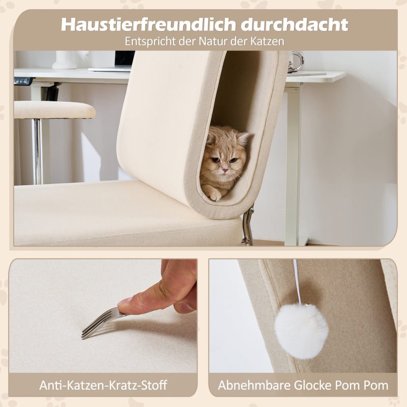 Bürostuhl mit integriertem Katzenbett - Haustierfreundlicher Stuhl, kratzfestes Material, breite Sitzfläche, austauschbare Armlehnen, menschenfreundliches Design, Katzenbett in der Rückenlehne, Beige