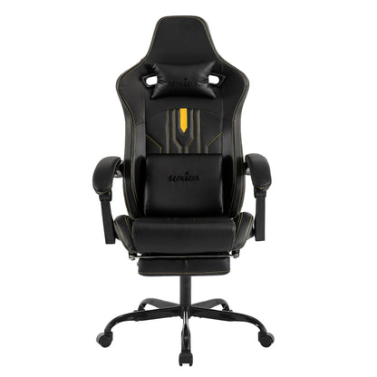 Gaming Stuhl Computerstuhl Ergonomischer Gaming Chair mit Fußstütze Bürostuhl Ergonomischer Computerstuhl mit Lendenwirbelstütze Schwarz