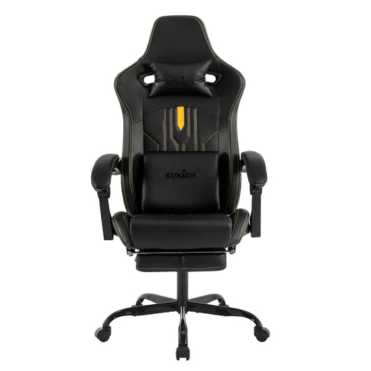 Gaming Stuhl Computerstuhl Ergonomischer Gaming Chair mit Fußstütze Bürostuhl Ergonomischer Computerstuhl mit Lendenwirbelstütze Schwarz