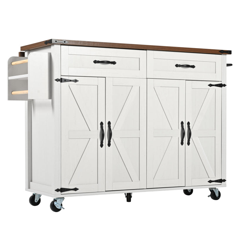 Kücheninsel, Servierwagen mit ausziehbarer Arbeitsplatte, Küchenschrank,Küchentrolley,Kücheninselwagen,Speisewagen mit vier Türen und zwei Schubladen,Speisewagen mit Holzmaserung