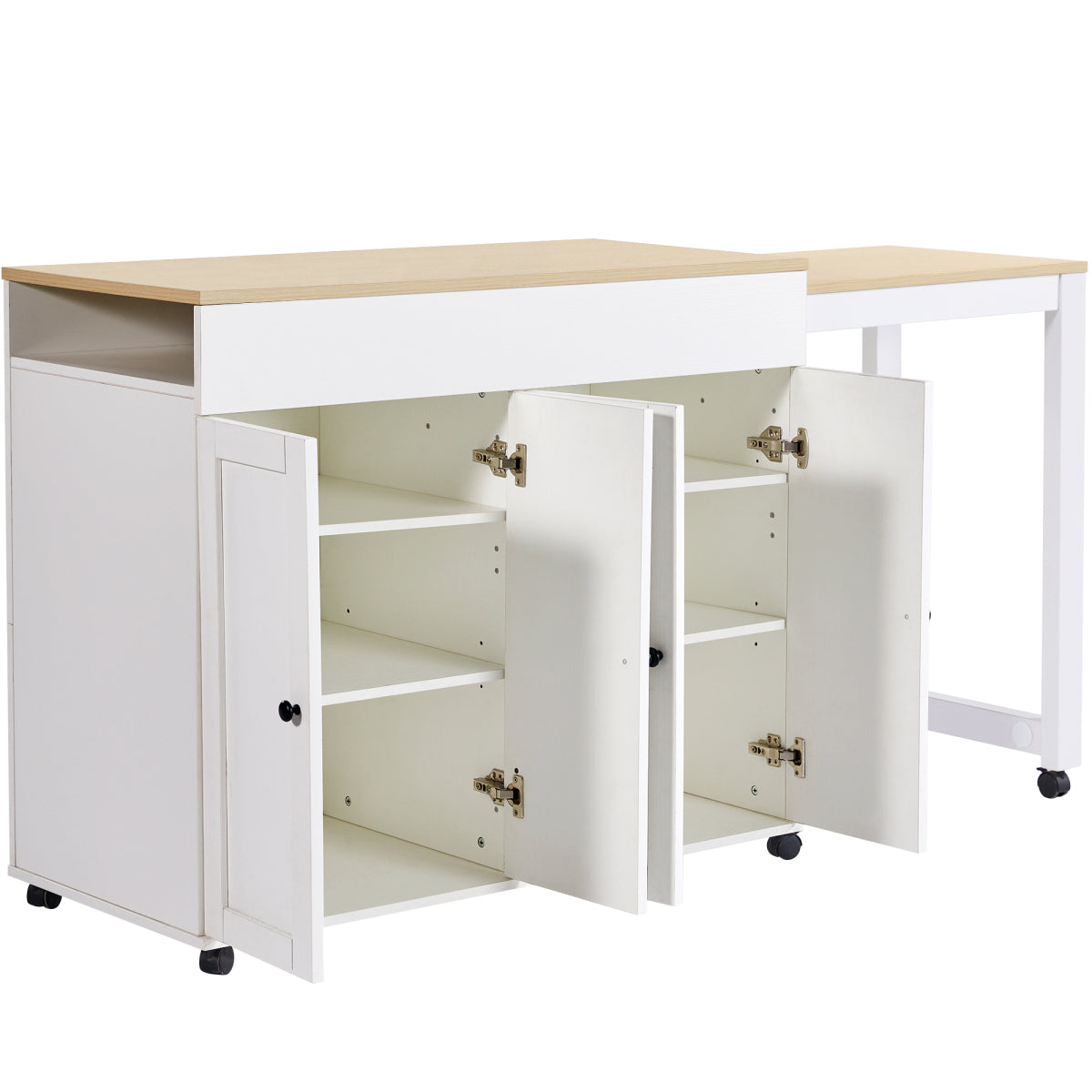 Ausziehbarer Bartisch 118-180cm, Stehtisch mit 6 Ablagefächern, Weiß