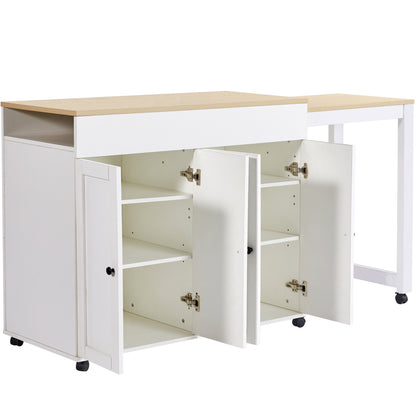 Ausziehbarer Bartisch 118-180cm, Stehtisch mit 6 Ablagefächern, Weiß