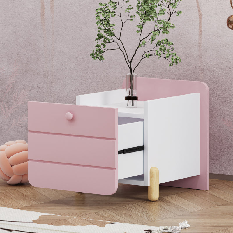Nachttisch mit 1 Schublade, geräuschlose Auszüge mit Einlegeböden, feine holzfarbene Füße, Stauraum im Wohn- und Schlafzimmer, einzigartiges und minimalistisches Design, Rosa