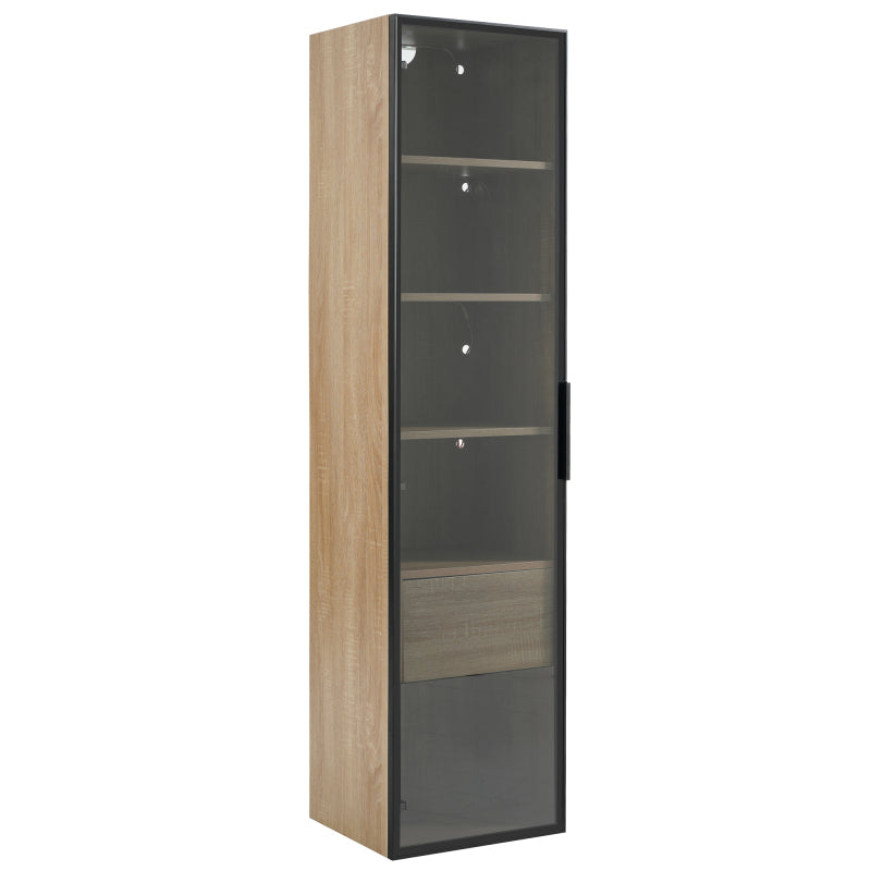 Badezimmerschrank, mittel, mit Lichtleiste, 40 cm breit, mit 1 großen Schubladen und 1 Türen, Glastür