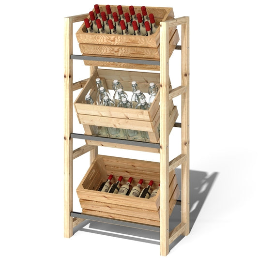 Getränkekistenregal für 3 Getränkekisten, Getränkeregal Holz, belastung 150 kg Kastenständer für Bier, Wasser, Naturholz