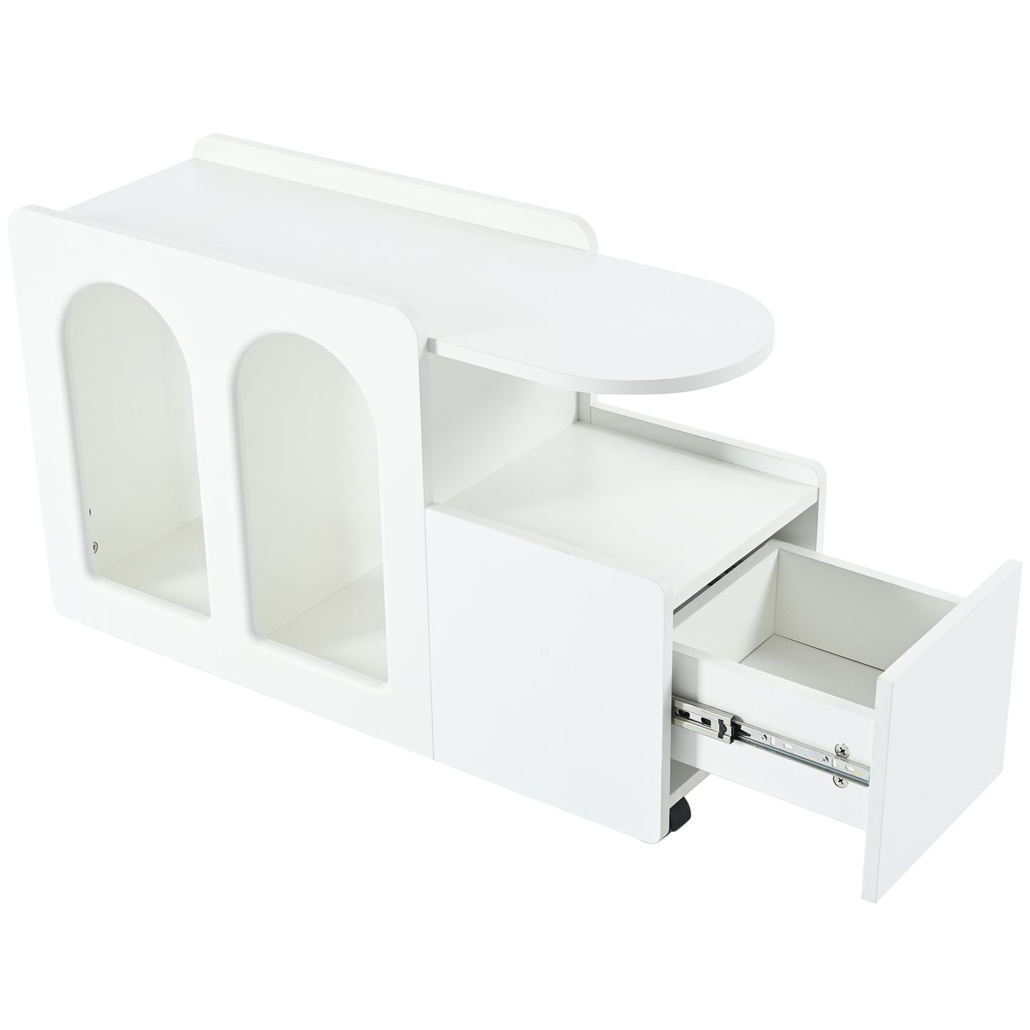 Beistellschrank mit Rollen, vielseitiger Aufbewahrungswagen für Wohnzimmer, Esszimmer und Schlafzimmer, Weißer