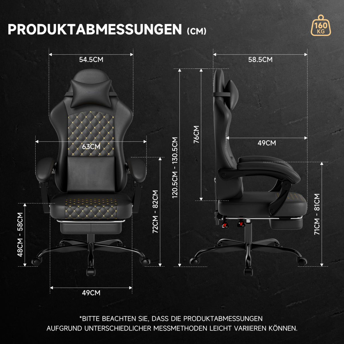 Gaming Stuhl mit Massage, Fußstütze, PVC-Leder, 150 kg Belastbar, Ergonomisch, Schwarz
