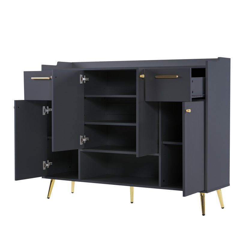 Schuhschrank, Schuhregal mit 2 Schubladen und 4 Türen, Metallfüße, schwarz