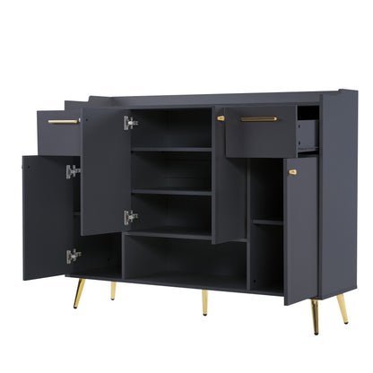 Schuhschrank, Schuhregal mit 2 Schubladen und 4 Türen, Metallfüße, schwarz