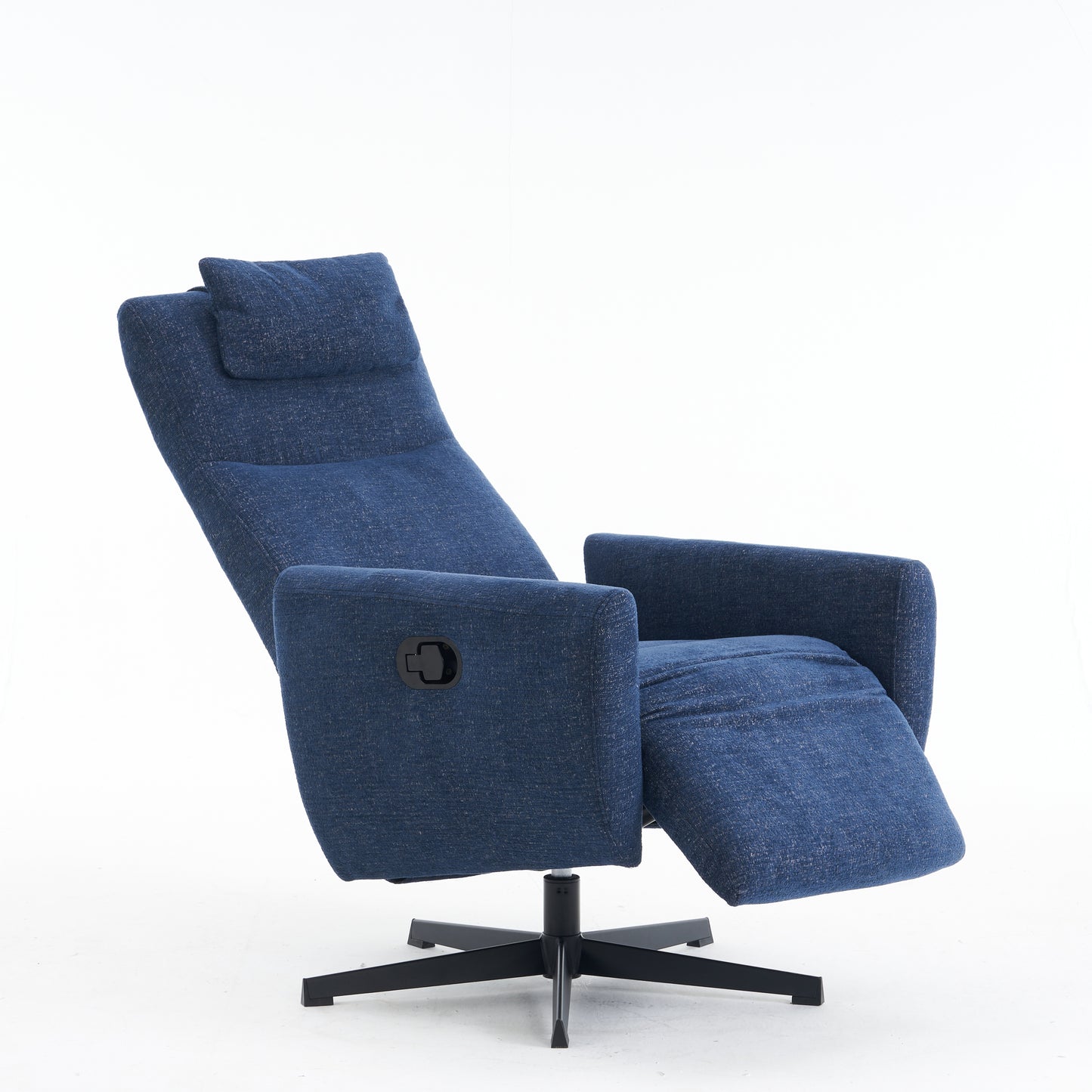 Bequemer Relaxsessel mit Liegefunktion – Chenille Fernsehsessel mit Fußstütze, drehbarer Stillsessel & Loungesessel für Wohnzimmer, modernes Sofa, Blau