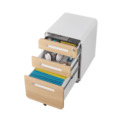 3 Drawer Mobile File Cabinet Under Desk Office,Simple Style Versatile Storage Cabinet for Legal/Letter/A4 Files, 5 Wheel Design Anti-Tilting Cold Rolled Steel Waterproof Moisture-Proof White