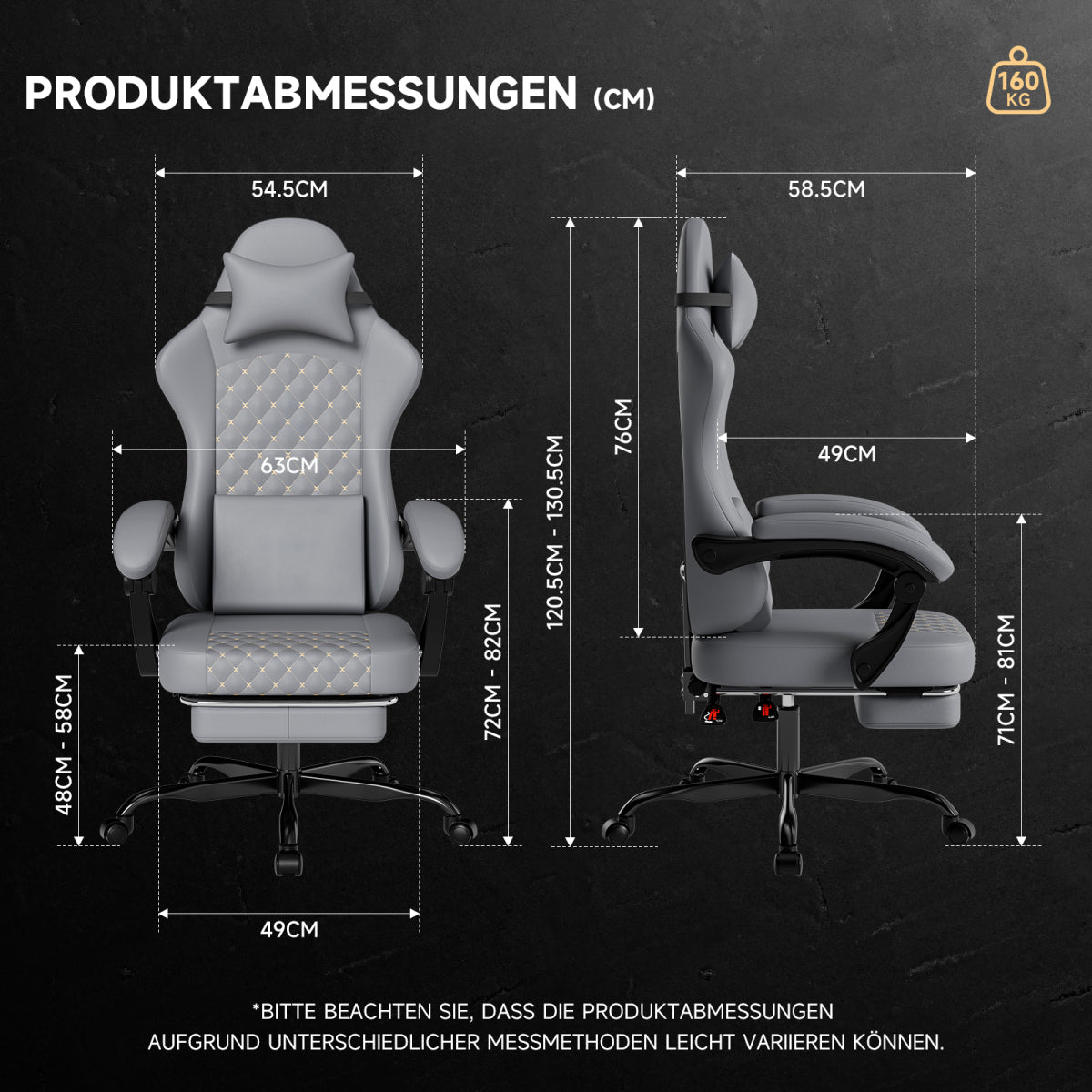 Gaming Stuhl mit Massage, Fußstütze, PVC-Leder, 150 kg Belastbar, Ergonomisch, Grau