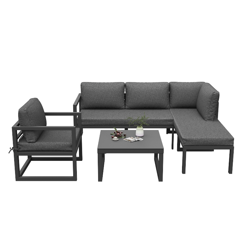 Seil-Gartenmöbel-Set, Garten-Lounge-Set, Ecksofa mit verzinktem Eisengestell, verstellbare Beine, inklusive aller Sitz- und Rückenkissen, grau