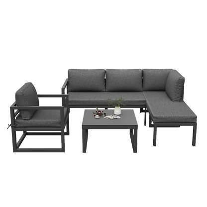Seil-Gartenmöbel-Set, Garten-Lounge-Set, Ecksofa mit verzinktem Eisengestell, verstellbare Beine, inklusive aller Sitz- und Rückenkissen, grau