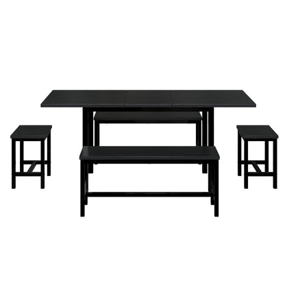 Esstisch-Set (mit Esstisch, 4 Stühlen), schwarz