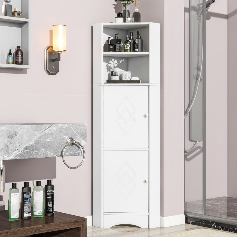 Badschrank, Badmöbel, Eckschrank mit zwei Ablagefächern, offenes Fach mit verstellbarem Einlegeboden,36.5 x 36.5 x 155 cm, weiß
