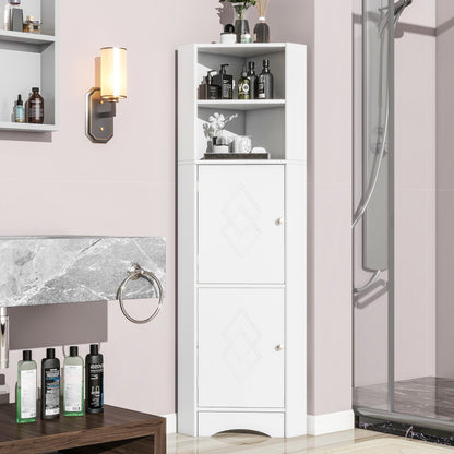 Badschrank, Badmöbel, Eckschrank mit zwei Ablagefächern, offenes Fach mit verstellbarem Einlegeboden,36.5 x 36.5 x 155 cm, weiß