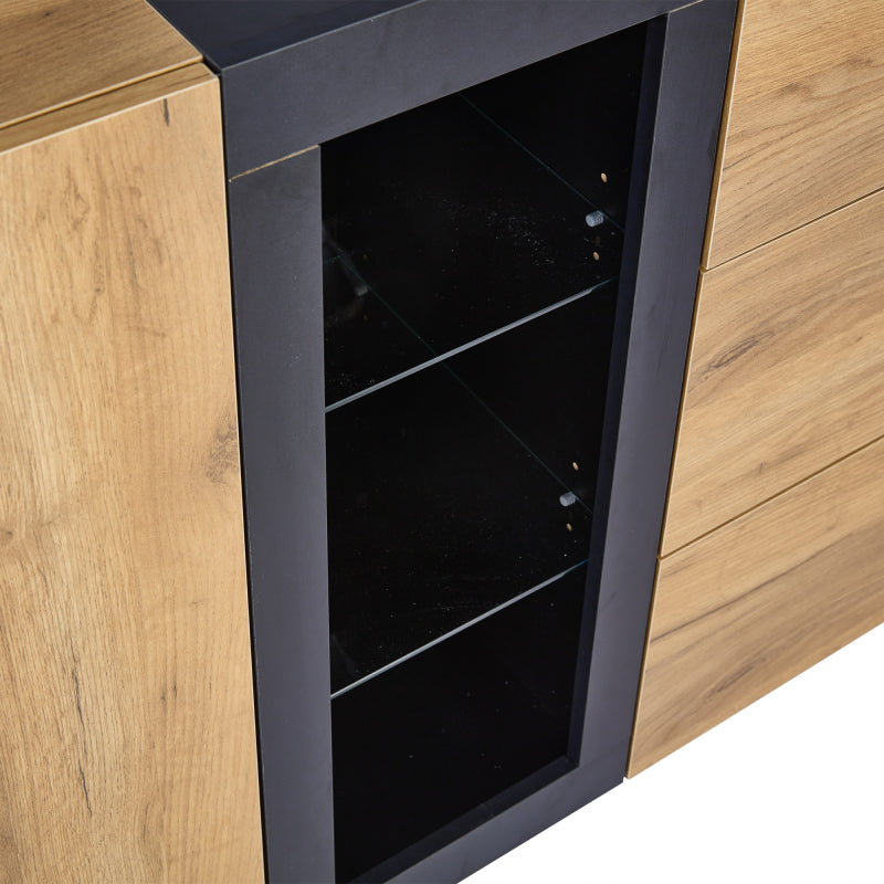 Sideboard, Modernes Anrichte Schrank Buffetschrank Sideboard mit 3 Schubladen,Accent Konsolentisch-Aufbewahrungsschrank mit Glas, Breite 140 cm