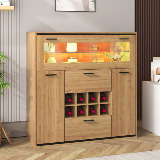 Sideboard, Eleganter Weinschrank mit Doppeltüren, Glasregal und Weinhalterung - Perfekte Aufbewahrung in einem stilvollen Sideboard