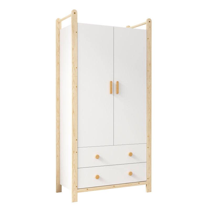 2-türiger Kleiderschrank, Kleiderschrank mit Kleiderstange, für Schlafzimmer, Wohnzimmer, Flurgarderobe geeignet,  weißer Körper + Kieferrahmen