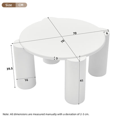 White Cloud Couchtisch, moderner Couchtisch mit 4 stabilen Stützbeinen, kleiner weißer Couchtisch, runde Kante, passt gut in Wohnzimmer, Schlafzimmer, Balkon, Terrasse