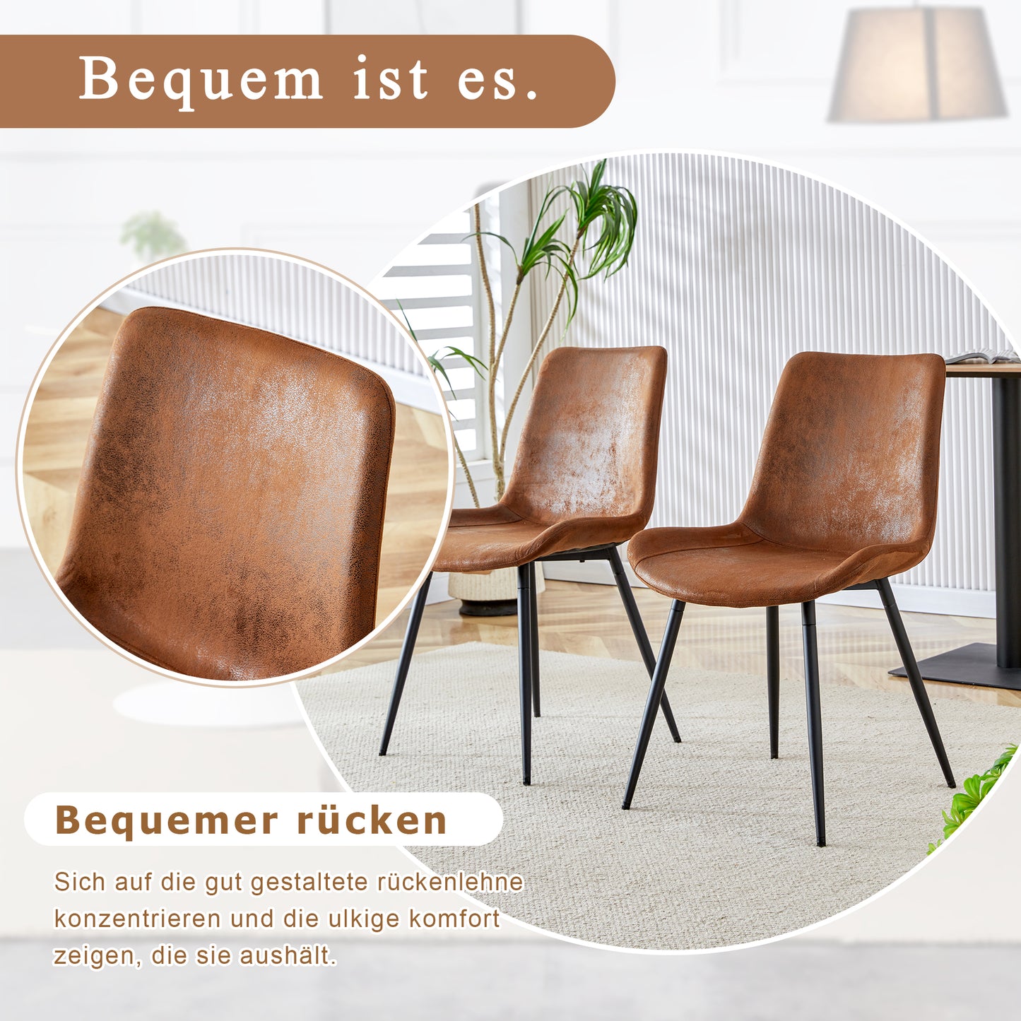 4er-Set Esszimmerstühle Braun Atmungsaktive Tech-Fabric Modernes Design mit verbreiterter Sitzfläche und rutschfesten Metallfüßen