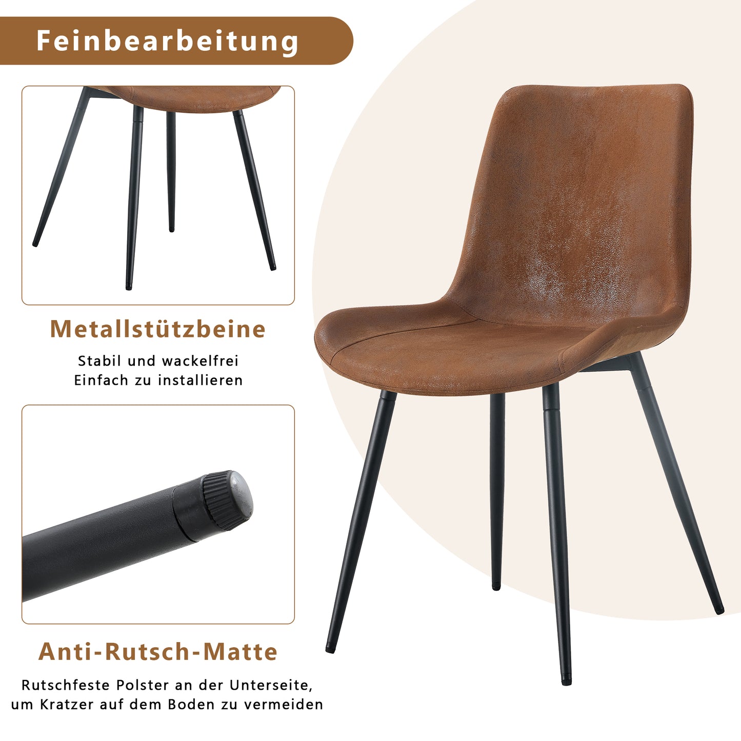 4er-Set Esszimmerstühle Braun Atmungsaktive Tech-Fabric Modernes Design mit verbreiterter Sitzfläche und rutschfesten Metallfüßen