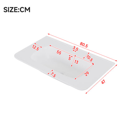 Badezimmerschrank Wandhängend 80cm Grün, 3D-Struktur & LED-Sensor, Waschtisch mit Keramikbecken, 4 leise Schubladen, Lackiert, Anti-Stoß