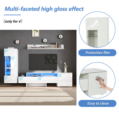 TV Wohnwand Set 3-teilig Weiß Hochglanz mit LED-Beleuchtung, TV-Schrank stehend und hängend, für Fernseher bis 70 Zoll